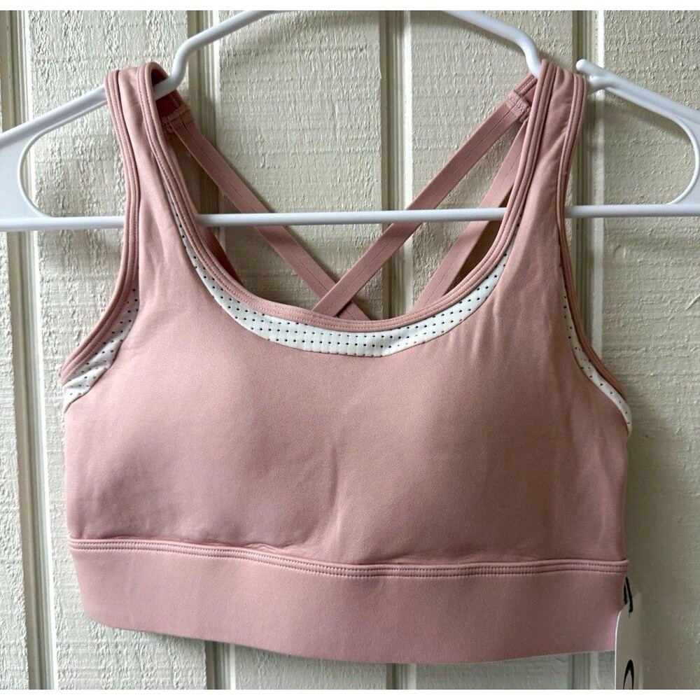 NWT  ZYIA Active Bare Primo Mesh Sports Bra Padded Wireless Crossback Pink S
